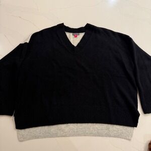 Vince Camuto Colorblock V Neck Sweater XL Black Light Grey Relaxed‎ Fit